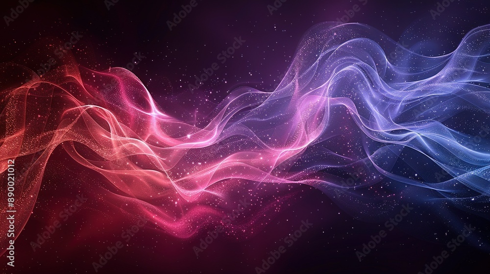 Red & Blue Smoke Wave on Black Background with Stars & Space Red & Blue Smoke Wave on Black Background with Stars & Space