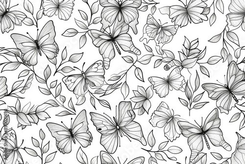 Wallpaper Mural Mindfulness Coloring: Butterflies and Flowers Seamless Pattern Page | Coloring page for relaxation and creativity, ideal for stress relief coloring for both toddlers and adults.
 Torontodigital.ca