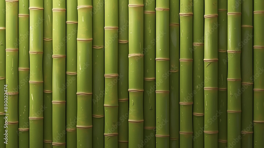 Fototapeta premium Bamboo texture background, Fresh green bamboo fence wall, forest tree jungle tropical repeating wallpaper.