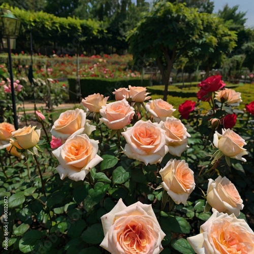 rose flowers in the garden,close up of rose flower, Blooming pink Roses flowers field in the garden 