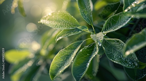 Closeup of the leaves on a Japonica Spider Web plant photo