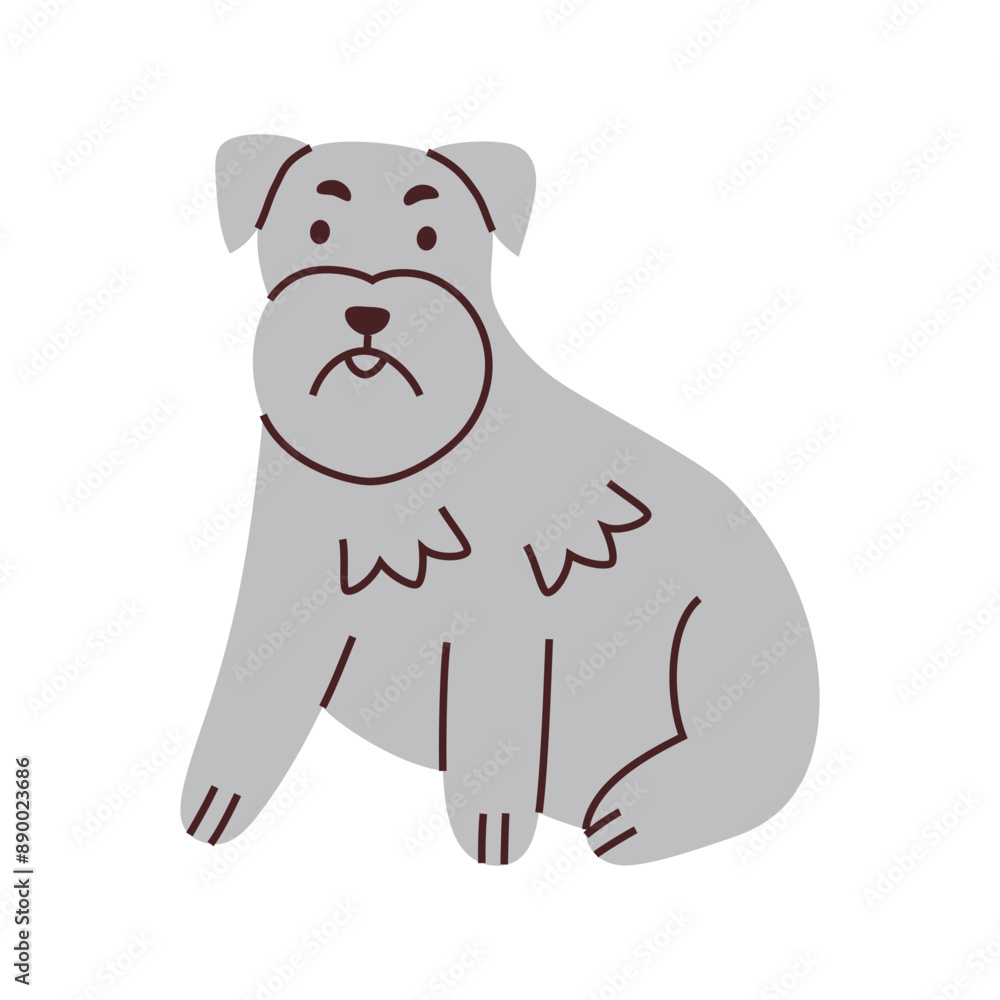 Obraz premium Schnauzer dog vector illustration. Cute cartoon pet with a beard and eyebrows, perfect for animal lovers, pet shops, and veterinarians. Adorable and expressive flat design, purebred terrier