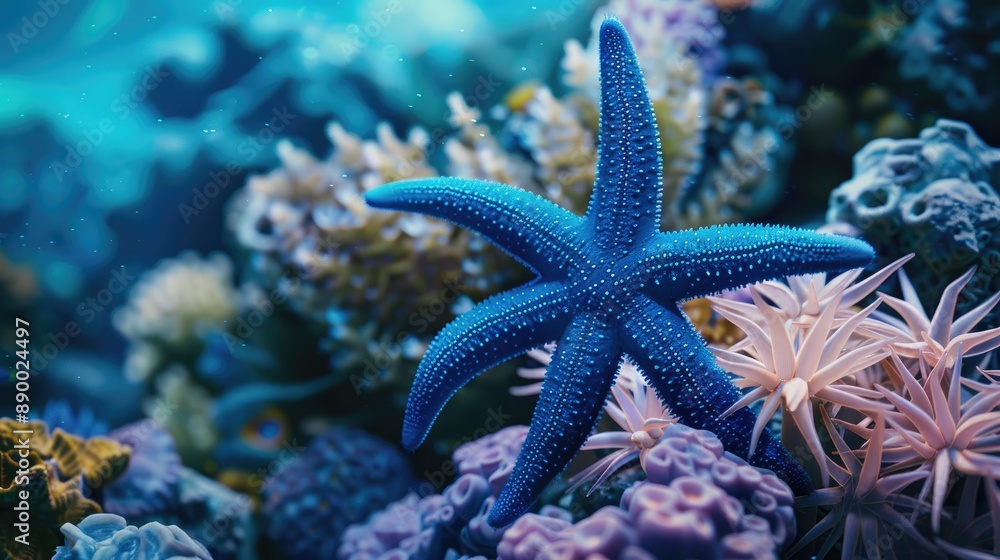Aquatic animal blue starfish in the tropical coral reef The blue sea star scuba diving photo Underwater photography of the coral reef Scuba diving trip with the tropical marine life Aquatic animal blue starfish in the tropical coral reef The blue sea star scuba diving photo Underwater photography of the coral reef Scuba diving trip with the tropical marine life