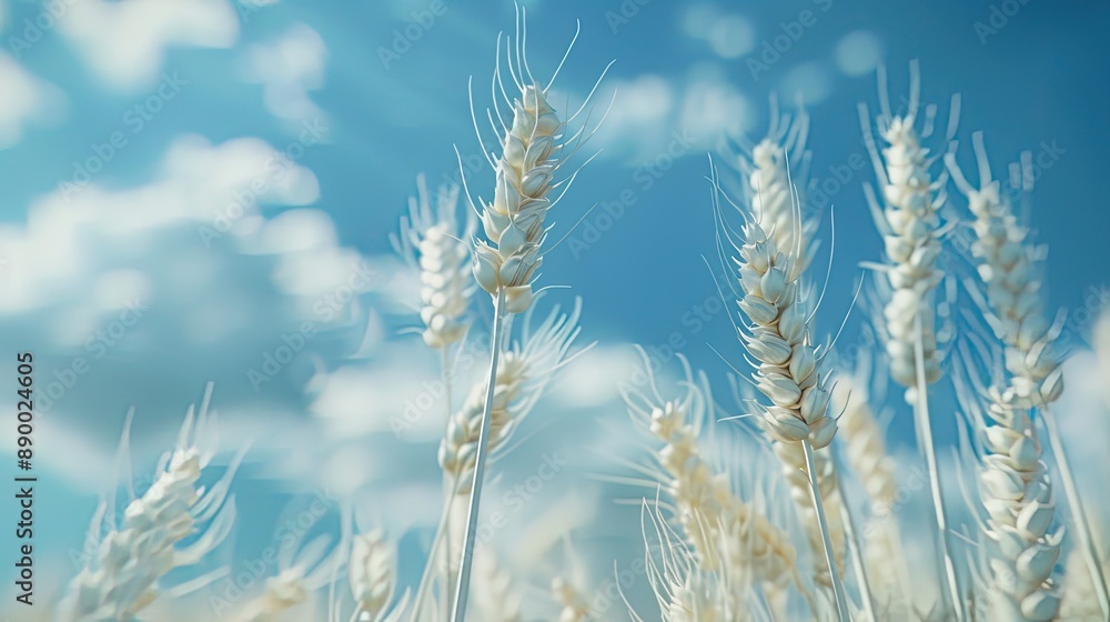 Close up of wheat ears in summer in front of a partly blue sky Close up of wheat ears in summer in front of a partly blue sky