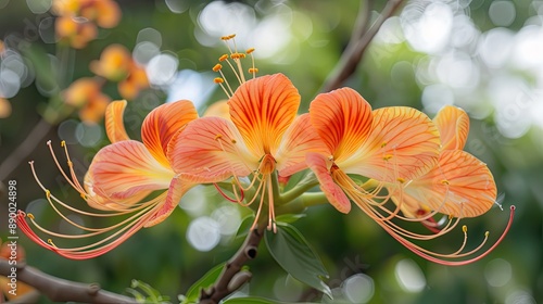 Spathodea campanulata or orange fountain tree flower photo