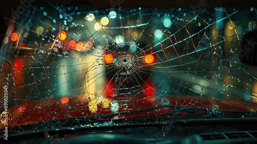 web of splits on the triplex windscreen photo