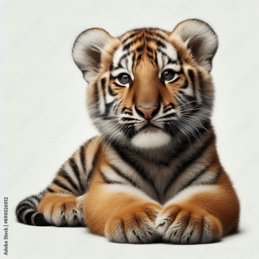 Naklejka premium Beautiful tiger cub on a white background 
