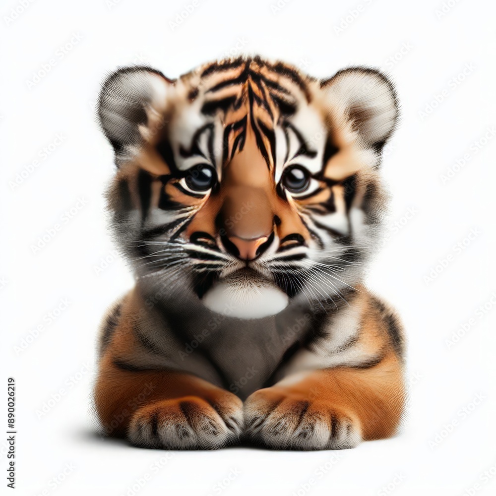 Fototapeta premium Beautiful tiger cub on a white background 