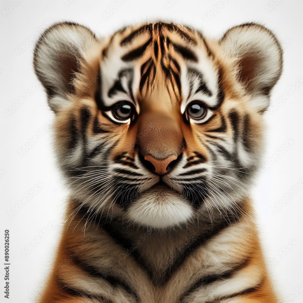 Fototapeta premium Beautiful tiger cub on a white background 