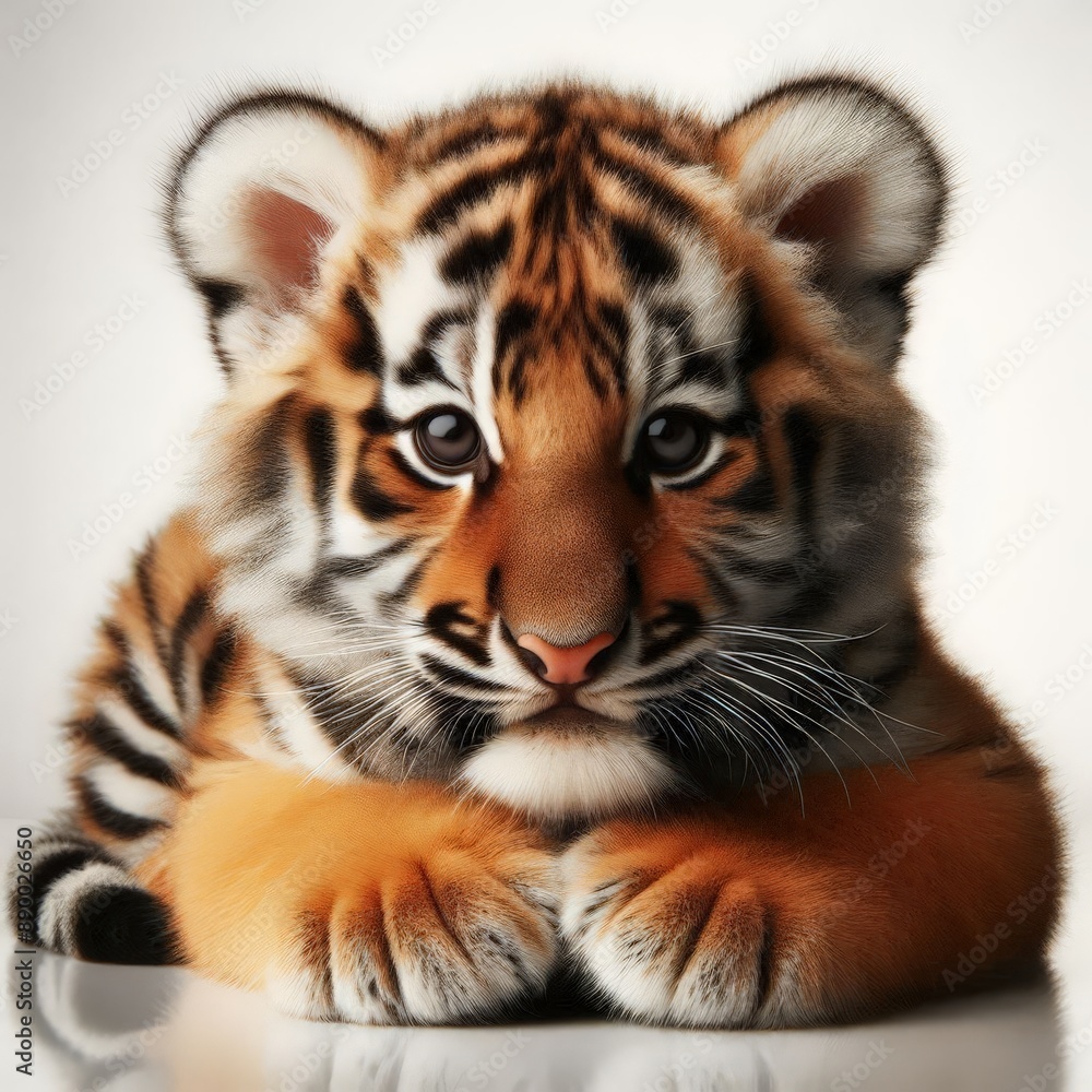 Fototapeta premium Beautiful tiger cub on a white background 