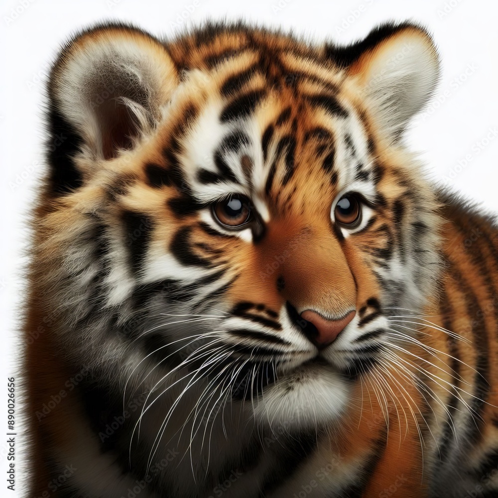 Fototapeta premium Beautiful tiger cub on a white background 