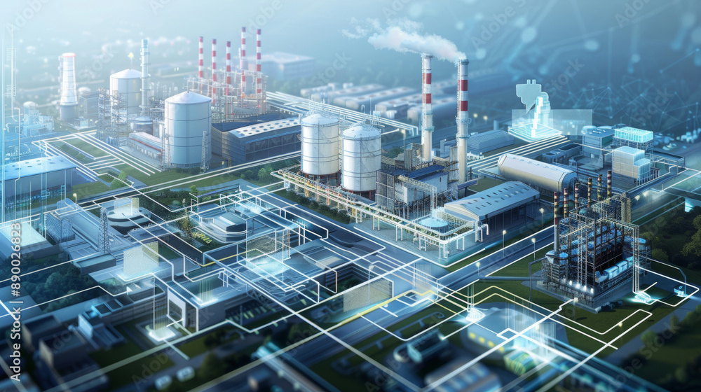 Naklejka premium Extensive use of the Internet and the Internet of Things for industrial production mode, Industry 4.0, new quality productivity