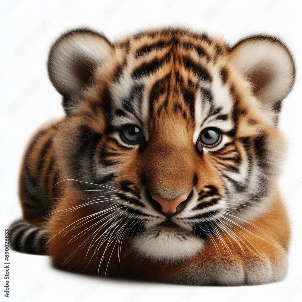 Obraz premium Beautiful tiger cub on a white background 