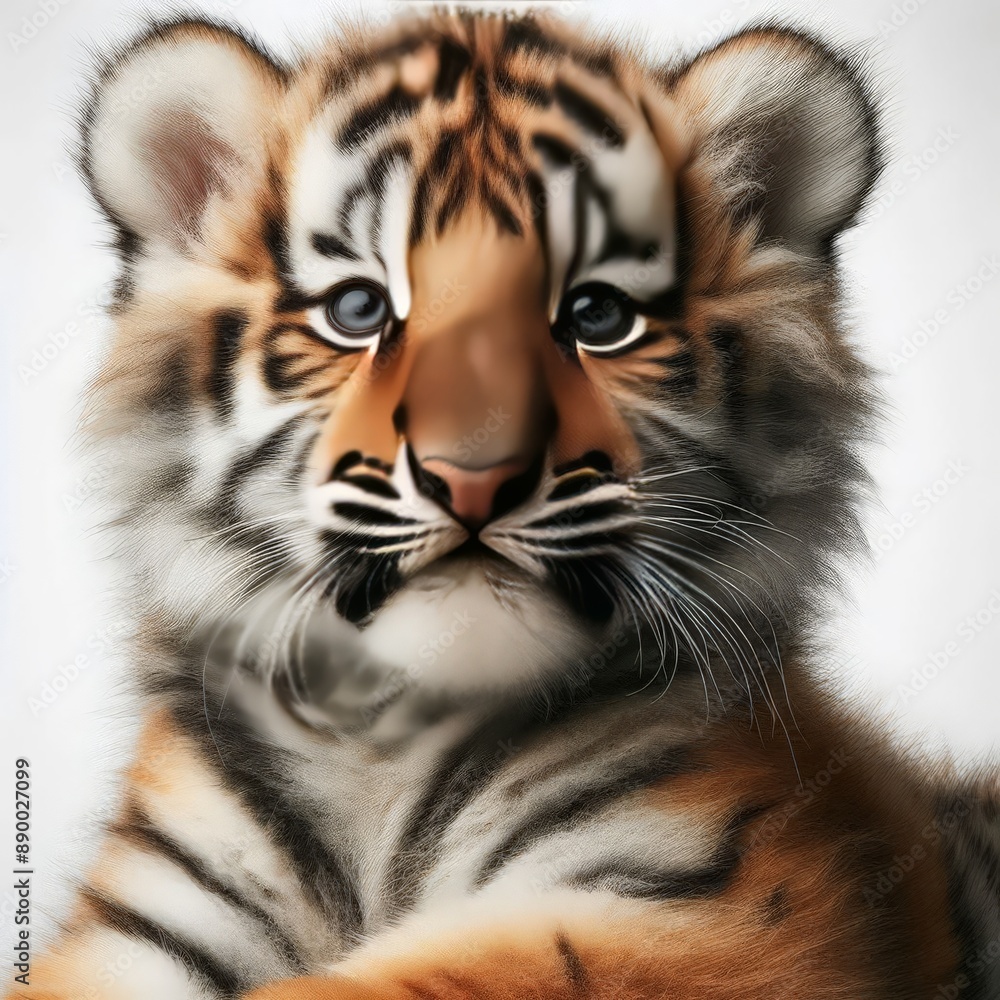 Fototapeta premium Beautiful tiger cub on a white background 