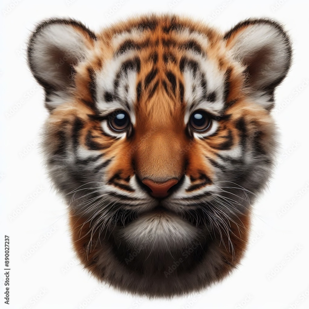Obraz premium Beautiful tiger cub on a white background 
