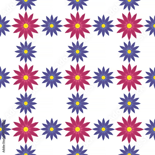 seamless pattern: red and blue flowers against white