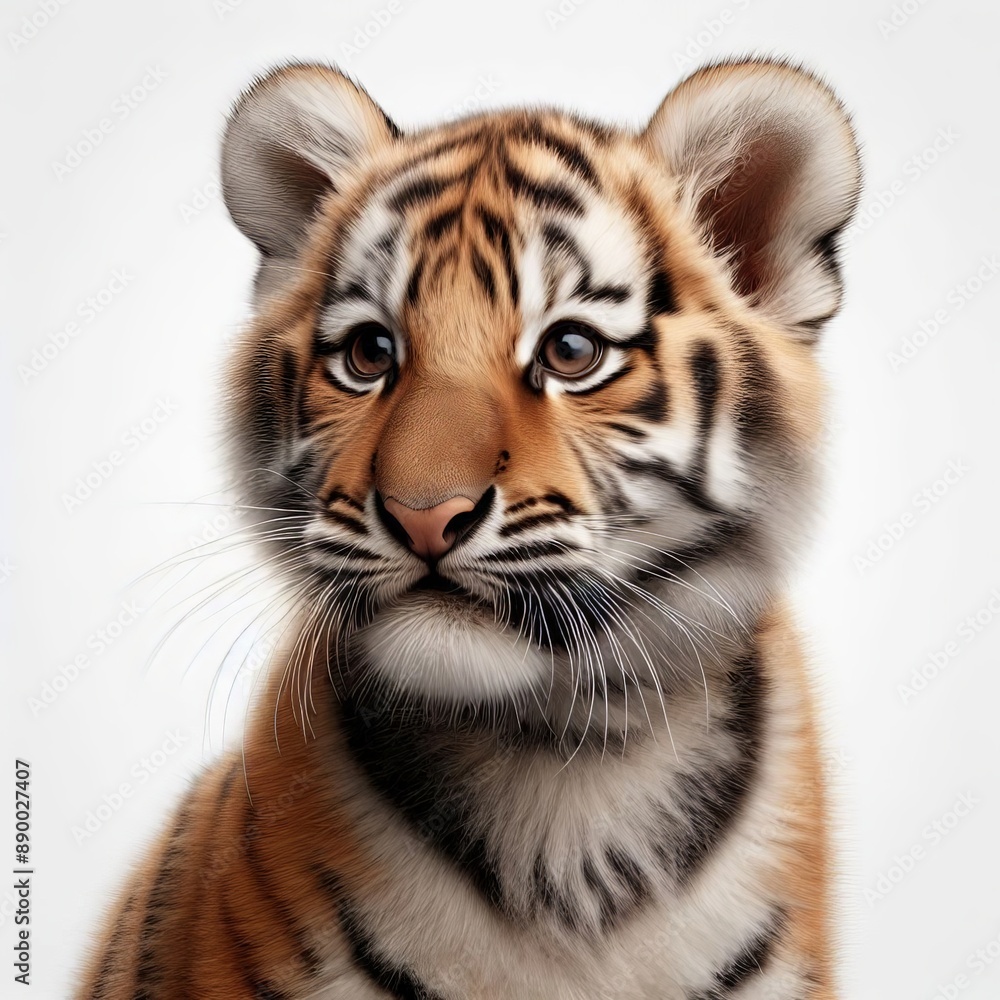Fototapeta premium Beautiful tiger cub on a white background 