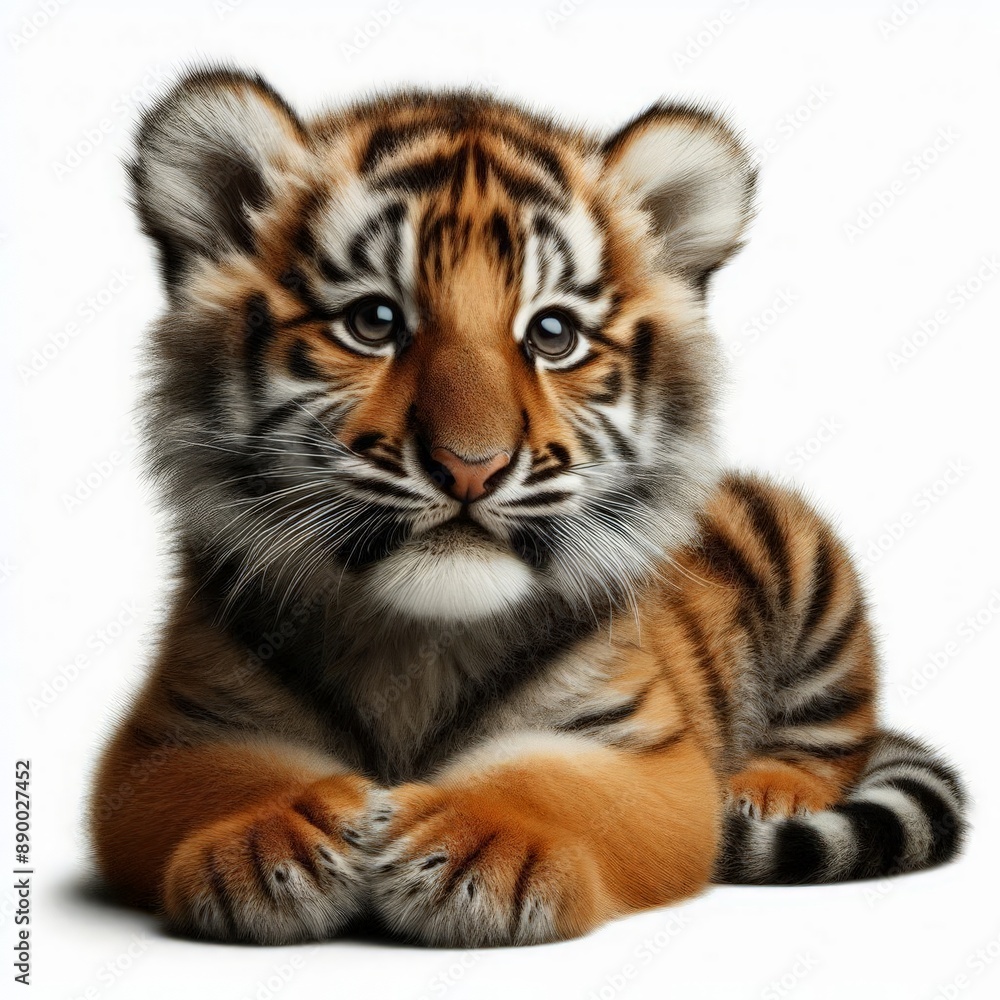 Beautiful tiger cub on a white background
Beautiful tiger cub on a white background