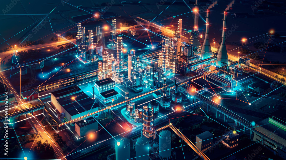 Fototapeta premium Extensive use of the Internet and the Internet of Things for industrial production mode, Industry 4.0, new quality productivity