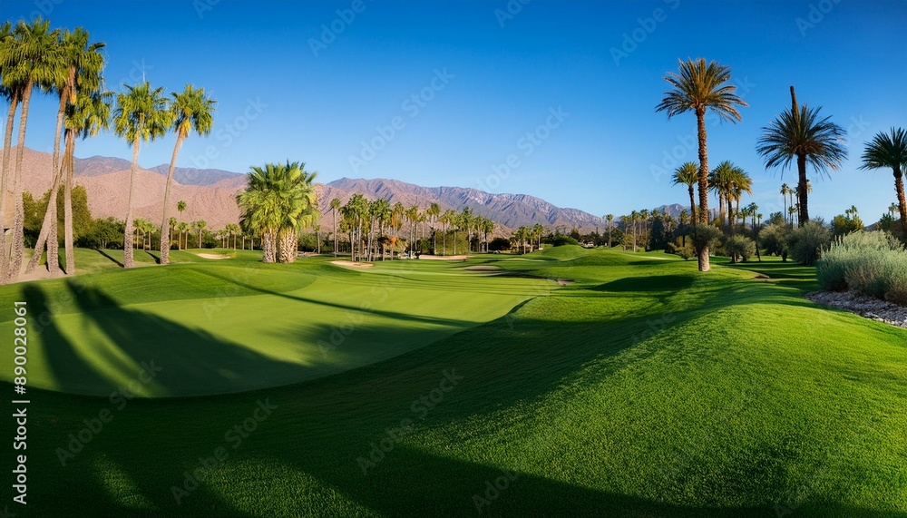 Golfing Oasis: Verdant Lawn and Majestic Palm Trees at Palm Springs Golf Course Golfing Oasis: Verdant Lawn and Majestic Palm Trees at Palm Springs Golf Course
