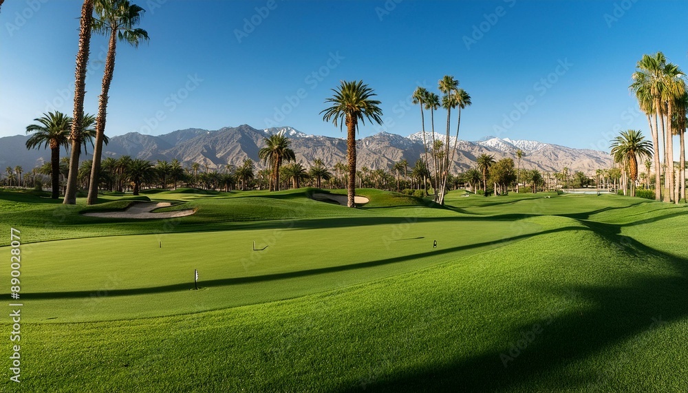Golfing Oasis: Verdant Lawn and Majestic Palm Trees at Palm Springs Golf Course Golfing Oasis: Verdant Lawn and Majestic Palm Trees at Palm Springs Golf Course
