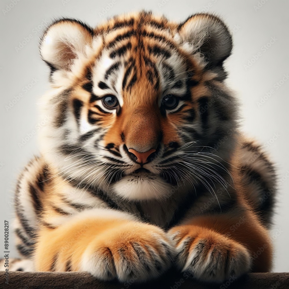 Obraz premium Beautiful tiger cub on a white background 