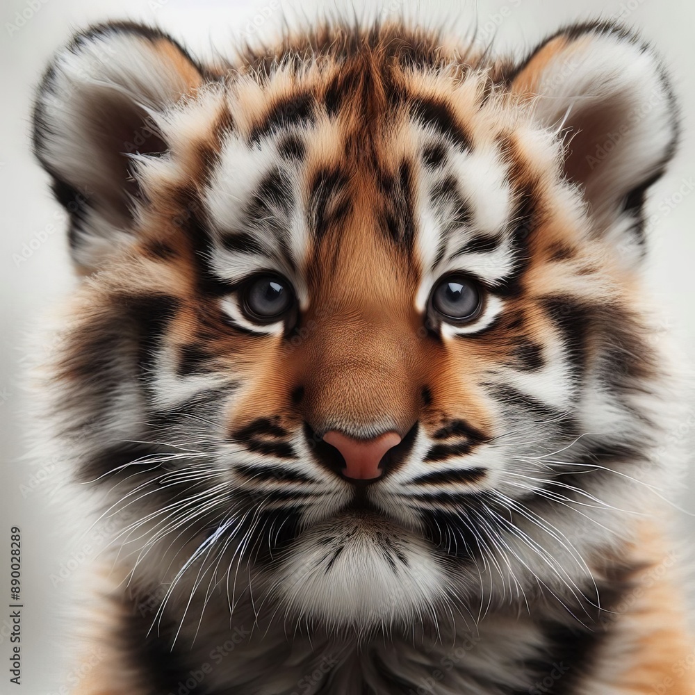 Obraz premium Beautiful tiger cub on a white background 