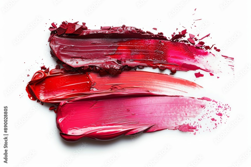 Smeared lipstick swatches. Vibrant reds and pinks blend and crumble, creating a messy yet artistic display of makeup textures. Smeared lipstick swatches. Vibrant reds and pinks blend and crumble, creating a messy yet artistic display of makeup textures.