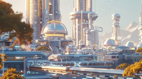 A futuristic industrial area with advanced manufacturing