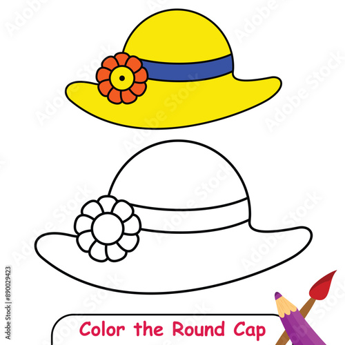 Color the Round Cap, Coloring book for kids, Round Cap Vector Graphics. Women's hat with round brim