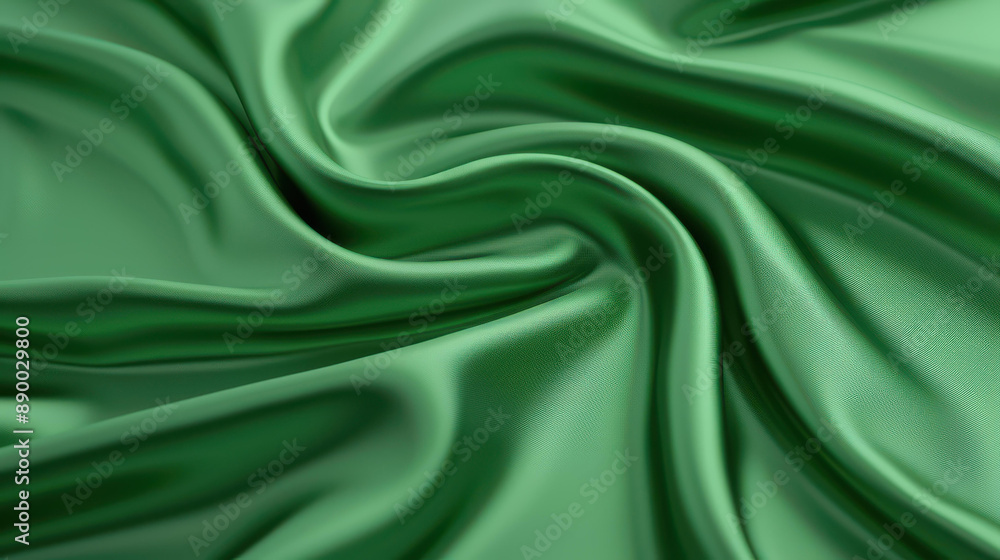 Fototapeta premium Unique 3D wave green gradient silk fabric for Christmas, wedding, and romancethemed designs.
