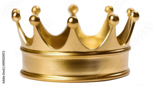 Elegant gold crown on white background for royal themes and designs.