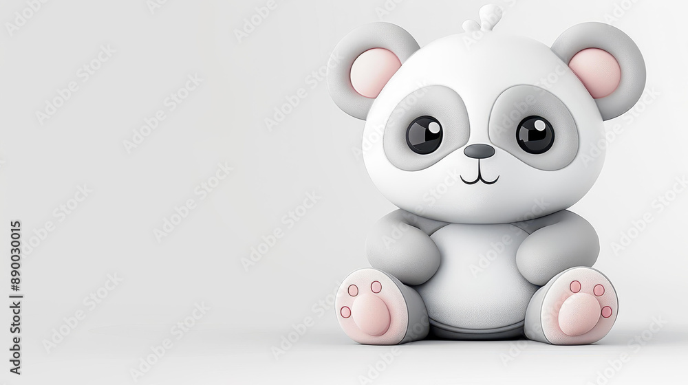 Fototapeta premium Cute baby panda cub sitting in 3D illustration on white background.
