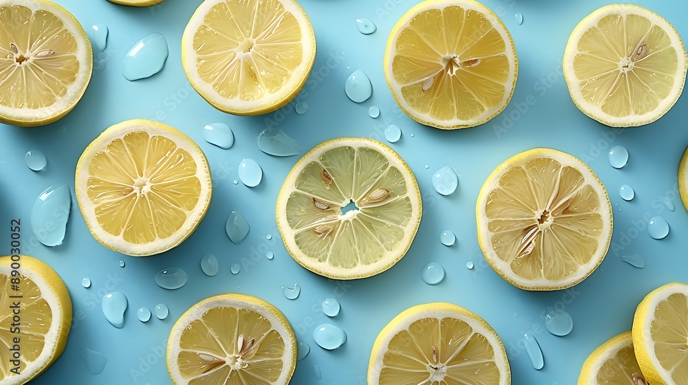 Lemon slices isolated on blue background Lemon slices isolated on blue background