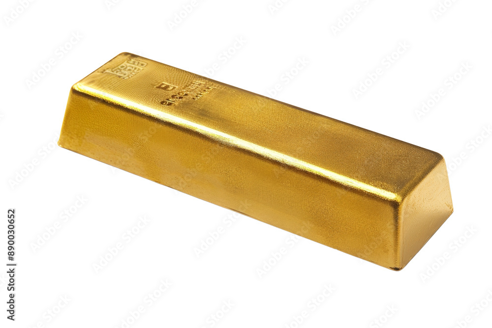 Single gold bar with reflective surface, separated on a white background, highlighting its weight and purity markings Single gold bar with reflective surface, separated on a white background, highlighting its weight and purity markings