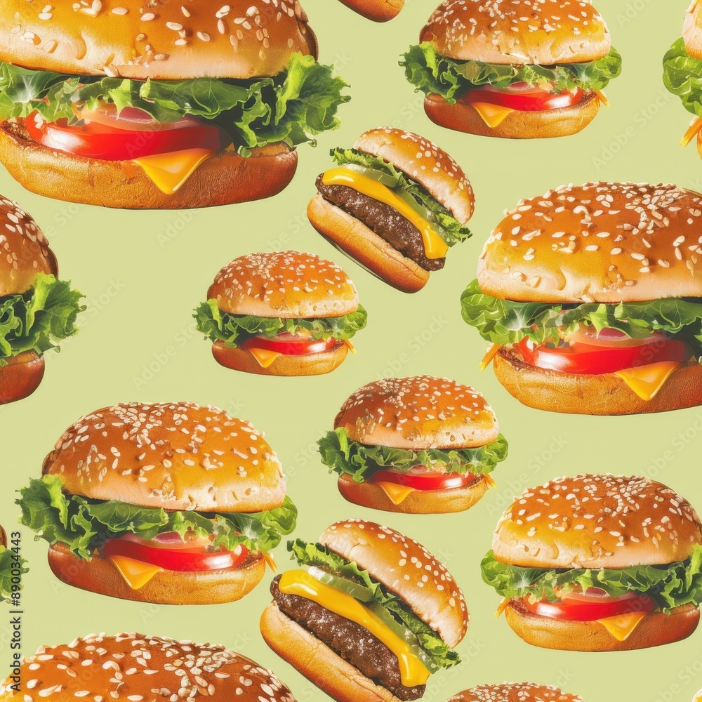 Seamless pattern of classic cheeseburgers Seamless pattern of classic cheeseburgers
