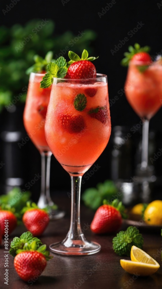 Strawberry and Mint Cocktail with Ice Strawberry and Mint Cocktail with Ice
