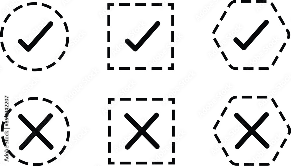 8 Checkbox icon Dotted line set, thin line vector, editable stroke 8 Checkbox icon Dotted line set, thin line vector, editable stroke