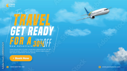Travel Banner for web and marketing promotion with discount tag space along with text placement in vector 