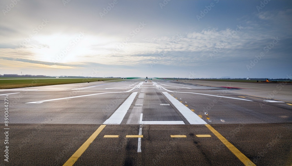 Fototapeta premium 비행기가 날아다니는 공항 활주로