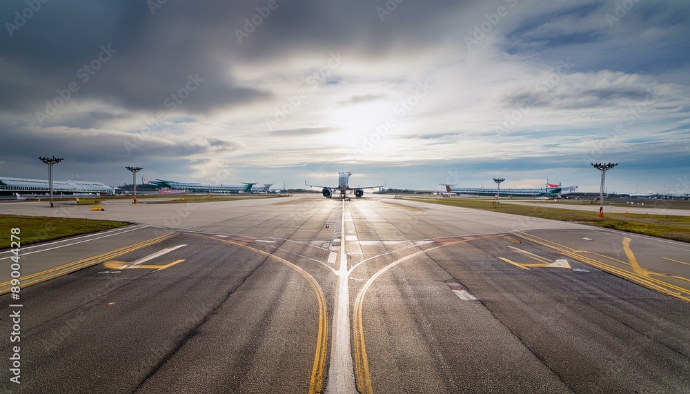 Fototapeta premium 비행기가 날아다니는 공항 활주로