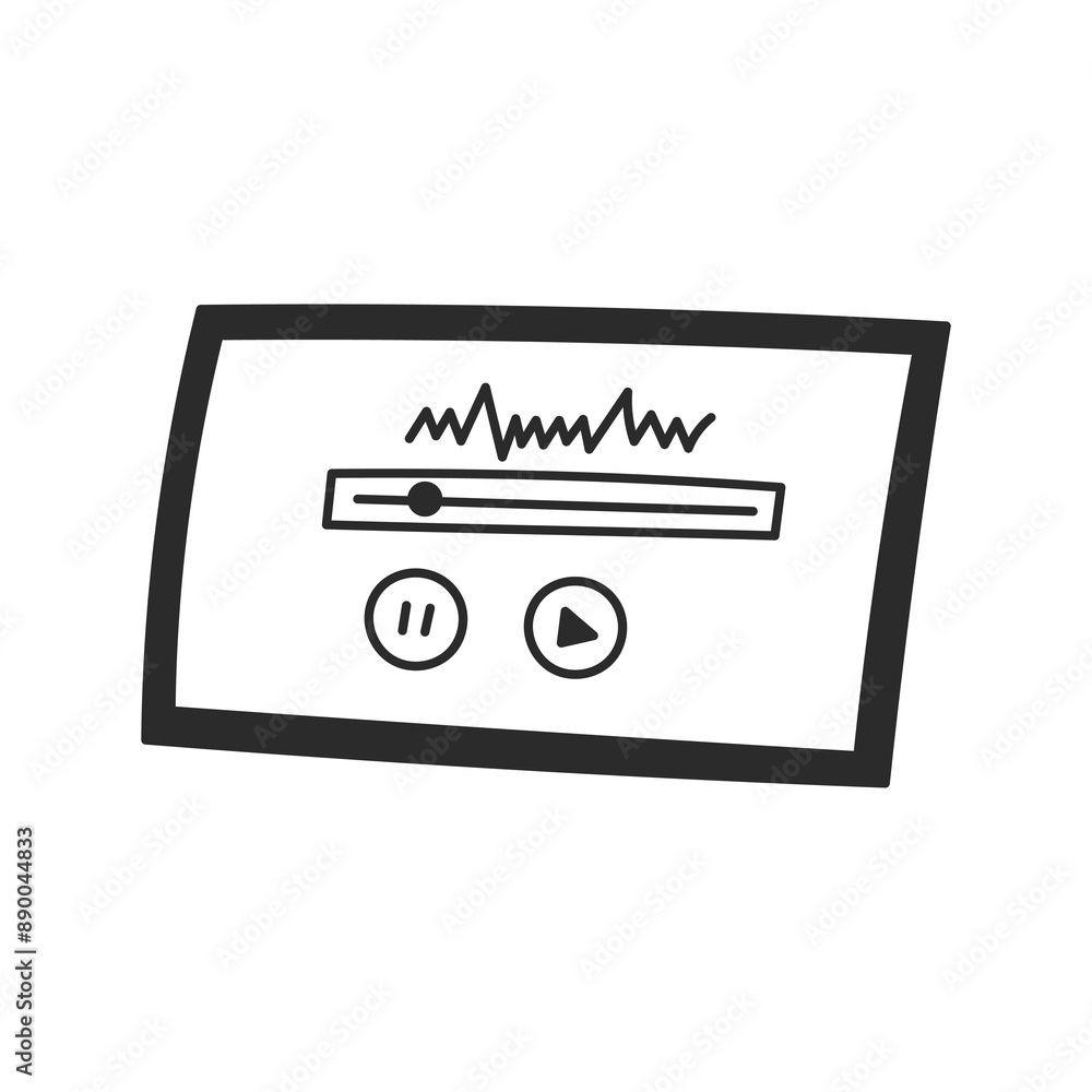 Digital Tablet with sound wave and audio interface buttons. Doodle icon. Isolated vector illustration Digital Tablet with sound wave and audio interface buttons. Doodle icon. Isolated vector illustration