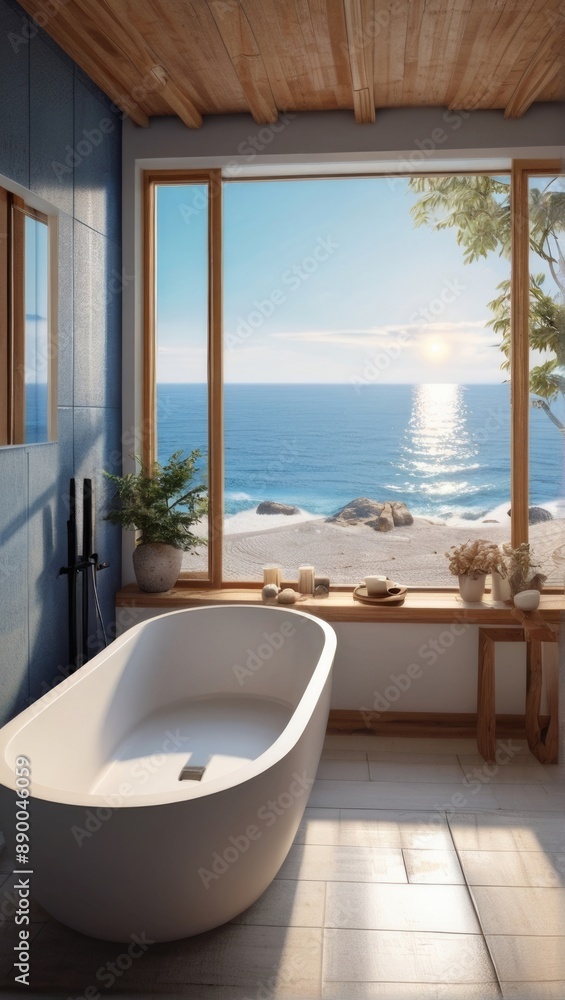 Modern Bathroom with Ocean View and Freestanding Tub Modern Bathroom with Ocean View and Freestanding Tub