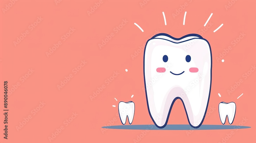 Smiling tooth on pink background, dental care concept Smiling tooth on pink background, dental care concept