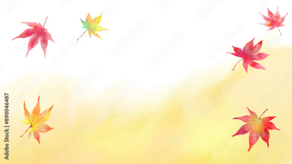 水彩で描いた秋のカラフルな紅葉のフレーム ベクターイラスト 背景バナー 16:9 水彩で描いた秋のカラフルな紅葉のフレーム ベクターイラスト 背景バナー 16:9