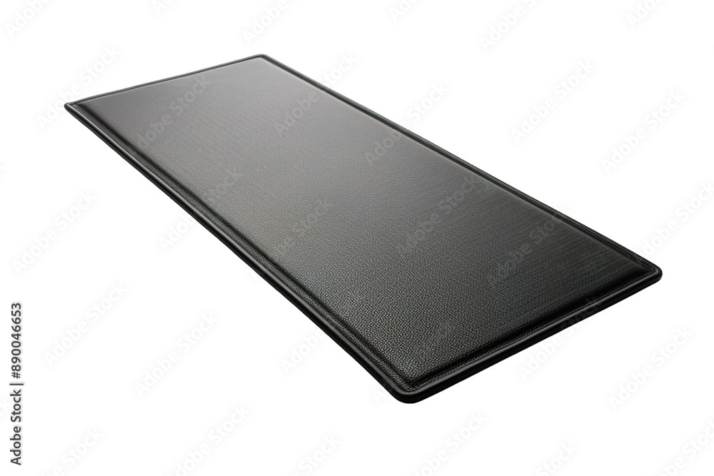 A Smooth Black Leather Desk Mat for a Polished Workspace on a Clear PNG or White Background. A Smooth Black Leather Desk Mat for a Polished Workspace on a Clear PNG or White Background.