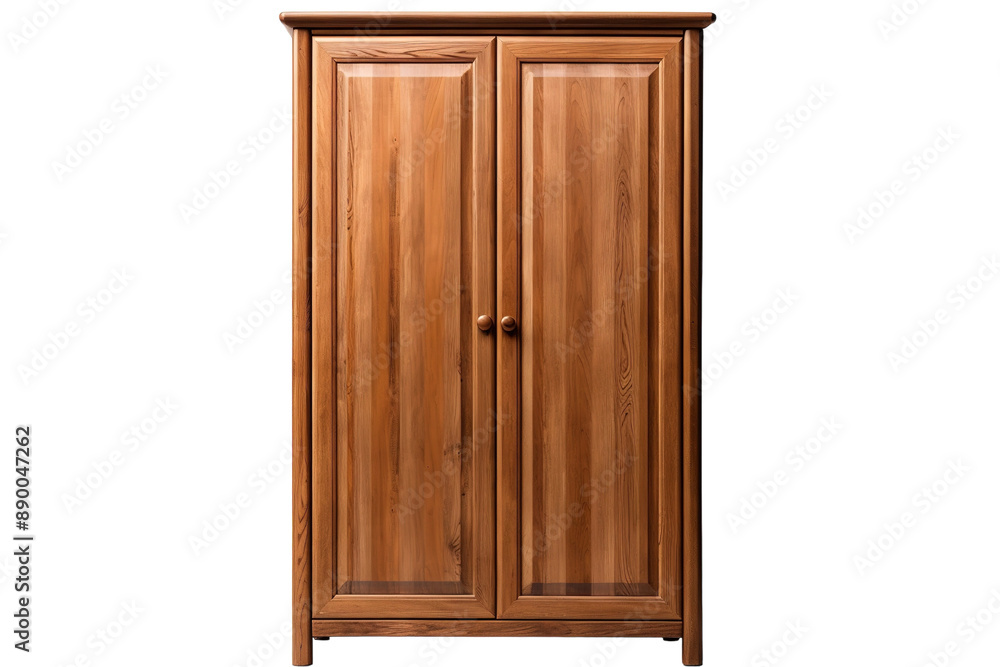 A Rustic Wooden Cabinet With Two Doors and Intricate Grain on a Clear PNG or White Background. A Rustic Wooden Cabinet With Two Doors and Intricate Grain on a Clear PNG or White Background.
