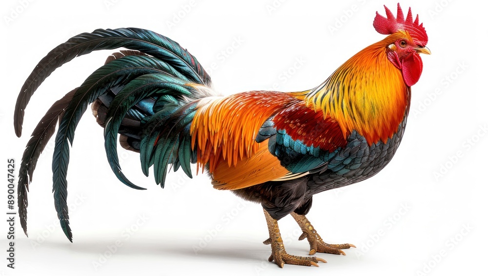 Fototapeta premium A Colorful Rooster with a Long Tail