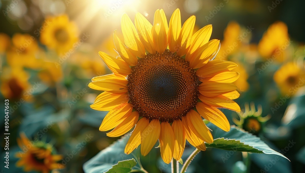 Fototapeta premium Sun-Kissed Sunflower in a Field of Gold