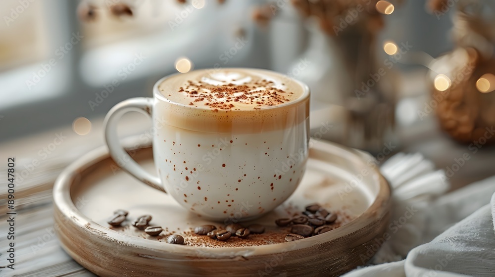 Cozy Cappuccino Moment with Sprinkled Cocoa Powder in Ceramic Cup Cozy Cappuccino Moment with Sprinkled Cocoa Powder in Ceramic Cup